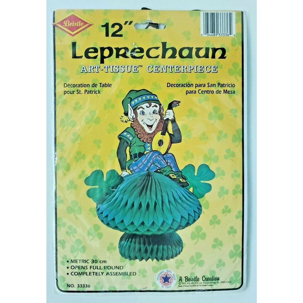1972 Honeycomb Tissue Paper Irish Leprechaun Mushroom‎ Centerpiece Beistle 12
